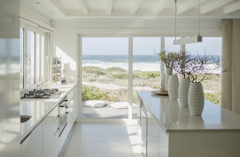 Modern California home with ocean view kitchen
